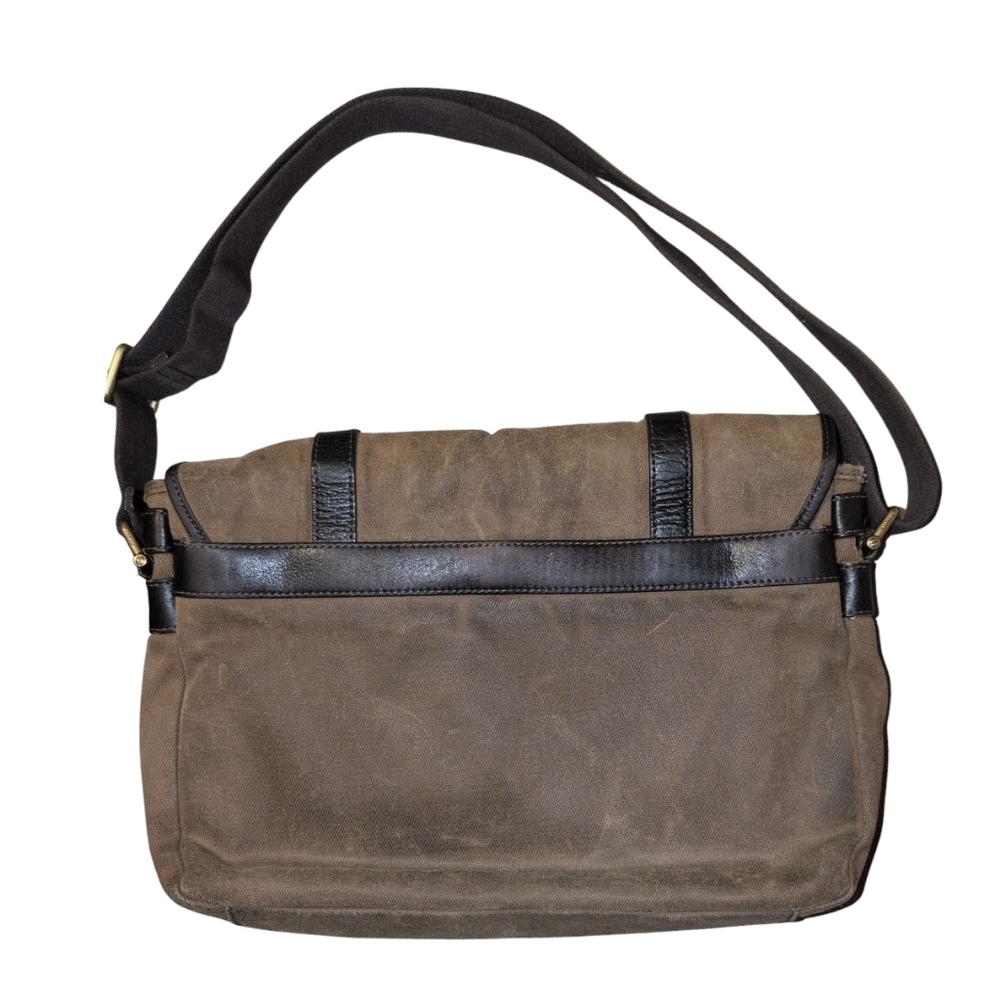 Fossil Vintage Mens Leather Messenger Bag Brown Canvas with Buckles and Snaps - Picture 2 of 11